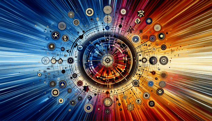 A content map with "Main Topic" at center and branches to subtopics on a vibrant background.