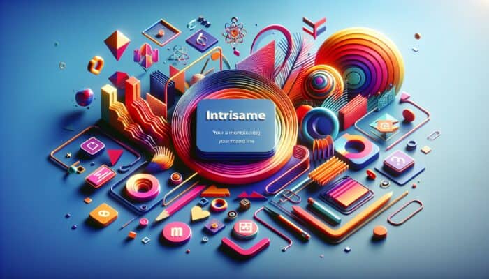 A vibrant intro screen with bold branding: colorful shapes, logo, stylized text on a dynamic background.