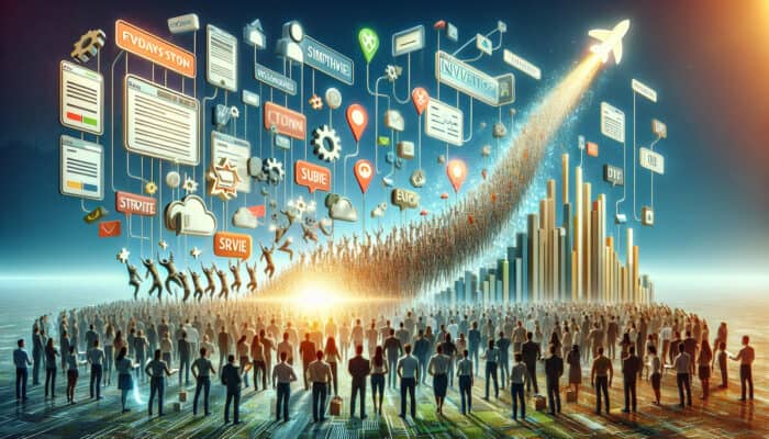 Users hesitate before cluttered digital survey forms, contrasted by simplified interfaces with glowing badges, leading to abundant insights and brand growth symbols.